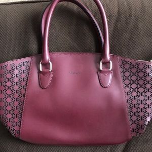 Max &Co Maroon Handbag with Perforated flowers